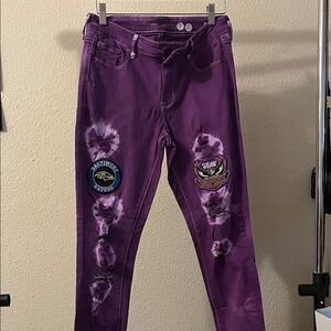 Rave Purple Women's Skinny Jeans with Patches